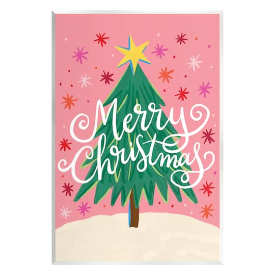 Stupell Industries Merry Christmas Pink Starry Pattern Wall Plaque Art